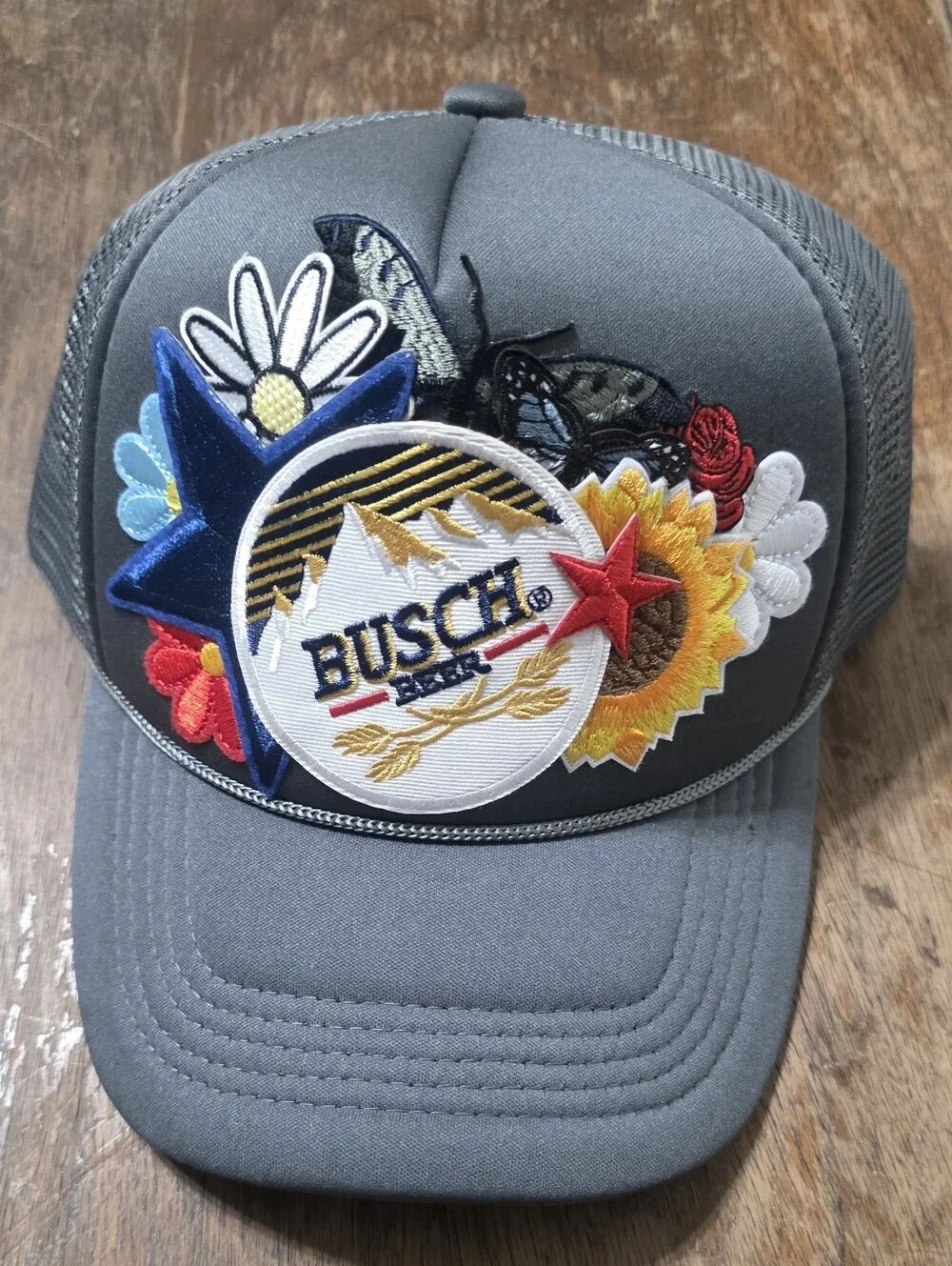 Busch Trucker Hat with Floral Patch - Gray